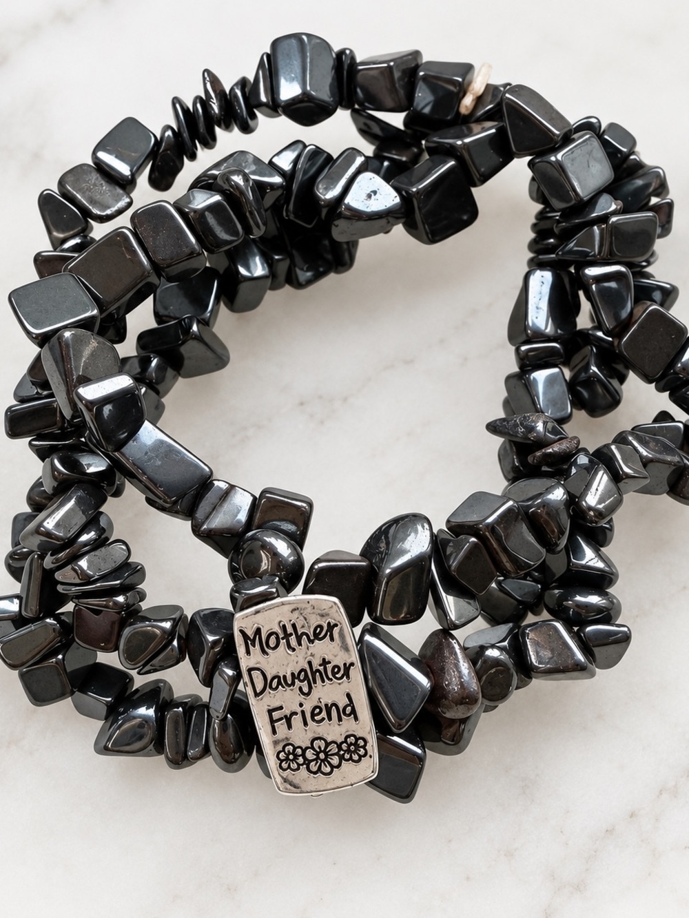 Mother Daughter Friend Black Hematite Stretch Bracelet - Unbranded Real Stones